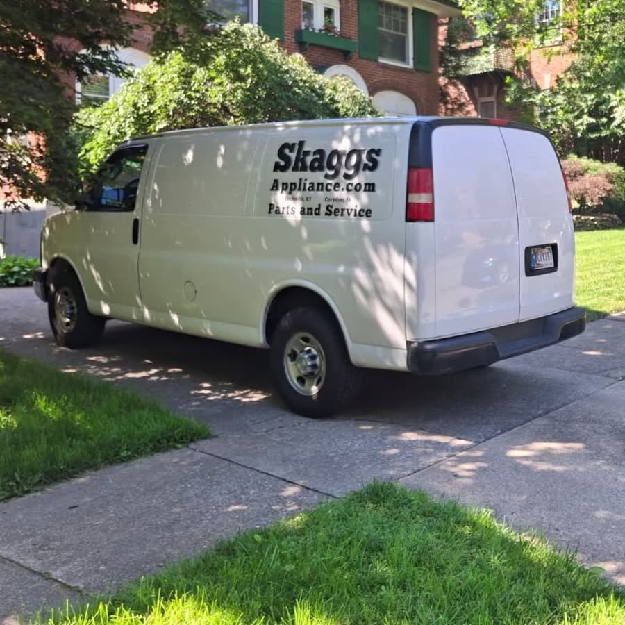 Skaggs Appliance service van in a Louisville neighborhood